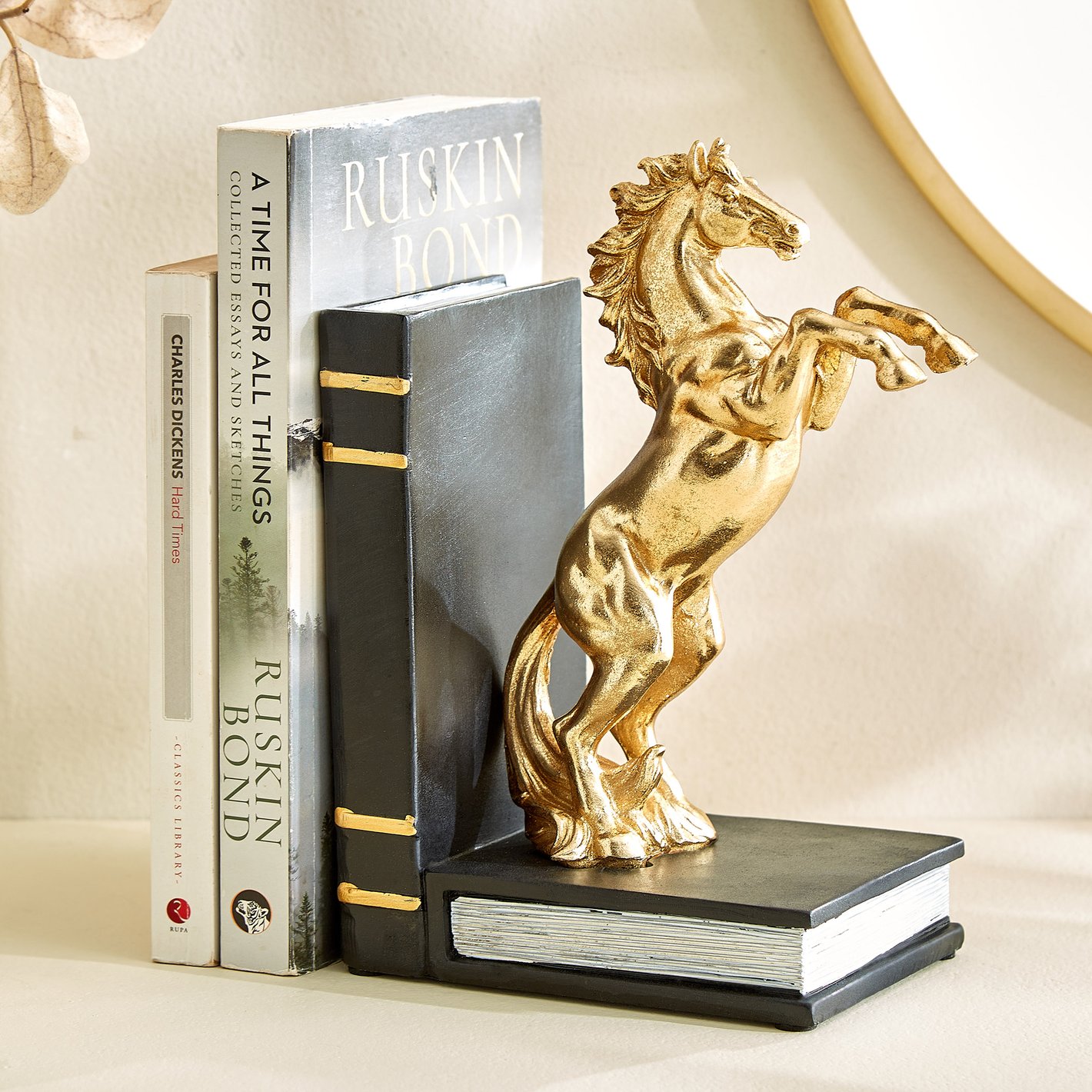 Golden Rearing Horse Bookend stand